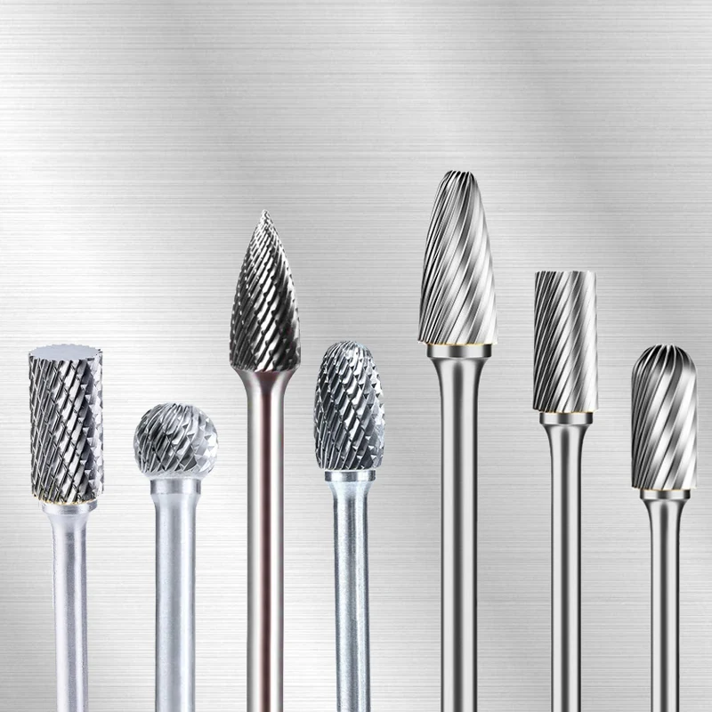 Carbide rotary burrs with cylindrical, ball and pointed cutting heads